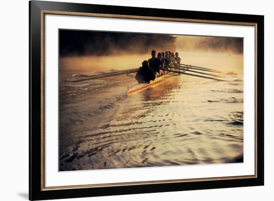 Team Rowing Down the River-null-Framed Premium Giclee Print