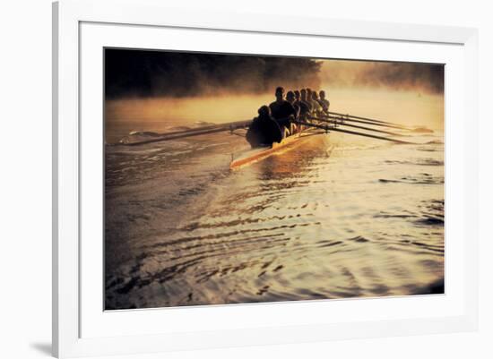 Team Rowing Down the River-null-Framed Premium Giclee Print