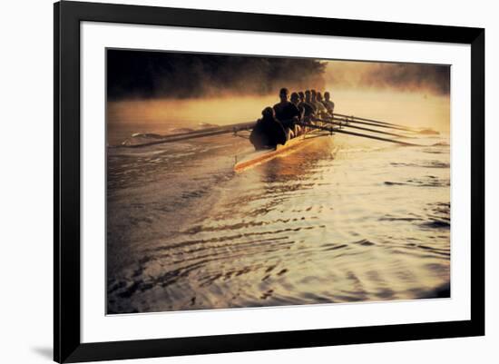 Team Rowing Down the River-null-Framed Premium Giclee Print