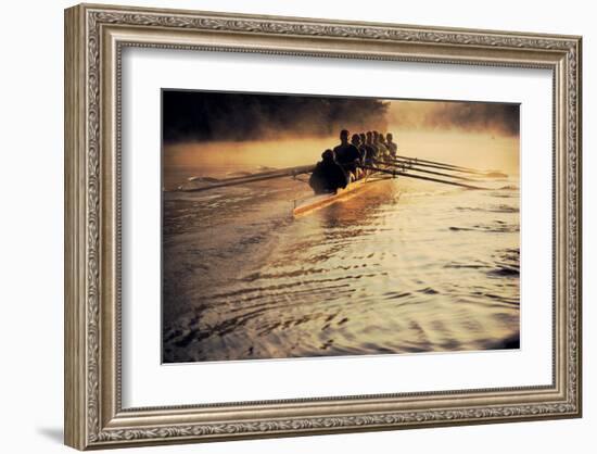 Team Rowing Down the River-null-Framed Art Print