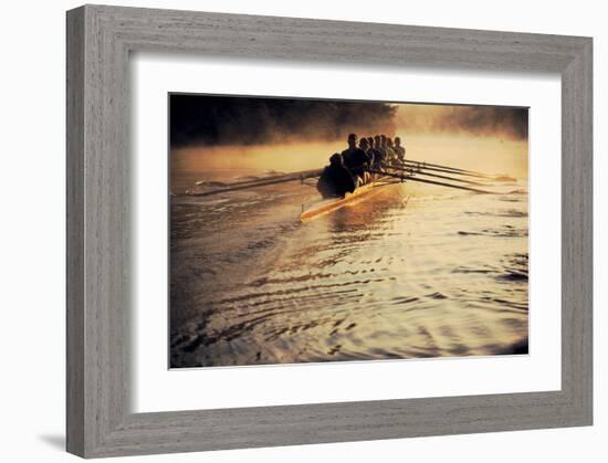 Team Rowing Down the River-null-Framed Art Print