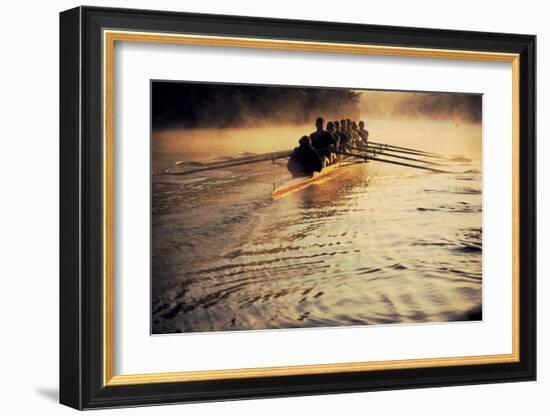 Team Rowing Down the River-null-Framed Art Print