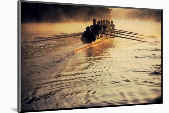 Team Rowing Down the River-null-Mounted Art Print