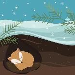 Let it Snow. Fox Sleeping in a Hole. Holiday Background. Christmas Vector.-Teamarwen-Art Print