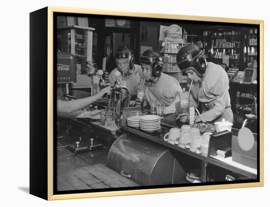 Teammates "Little Golds" Football Having Soda at Robertson's Drugstore-Francis Miller-Framed Premier Image Canvas