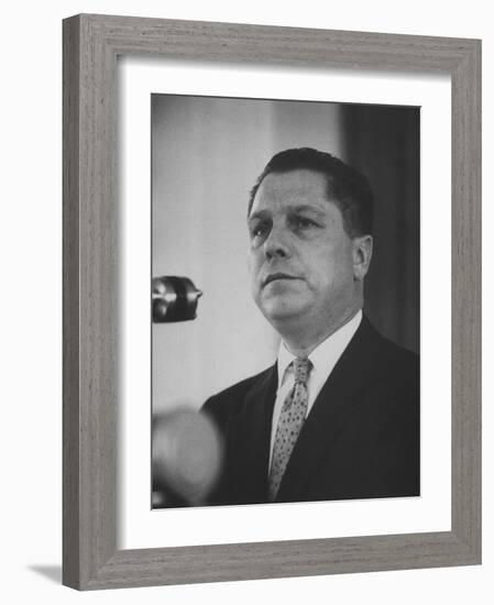 Teamsters Union Leader James R. Hoffa Speaking at a Meeting-null-Framed Photographic Print