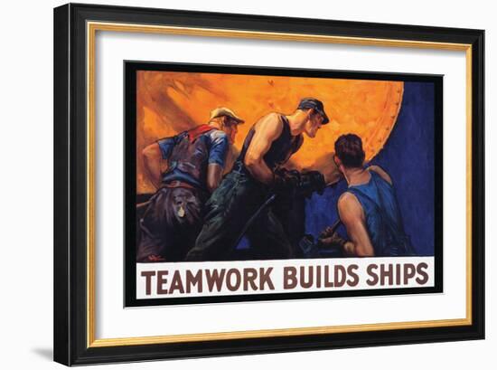 Teamwork Builds Ships, c.1917-William Dodge Stevens-Framed Art Print