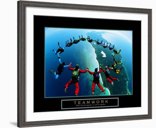 Teamwork: Skydivers II-null-Framed Art Print