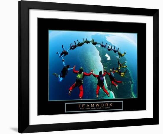 Teamwork: Skydivers II--Framed Art Print