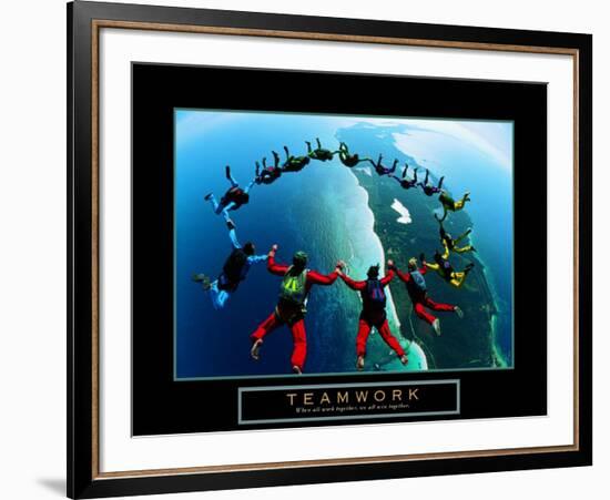 Teamwork: Skydivers II--Framed Art Print