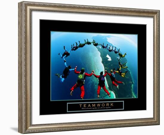Teamwork: Skydivers II-null-Framed Art Print