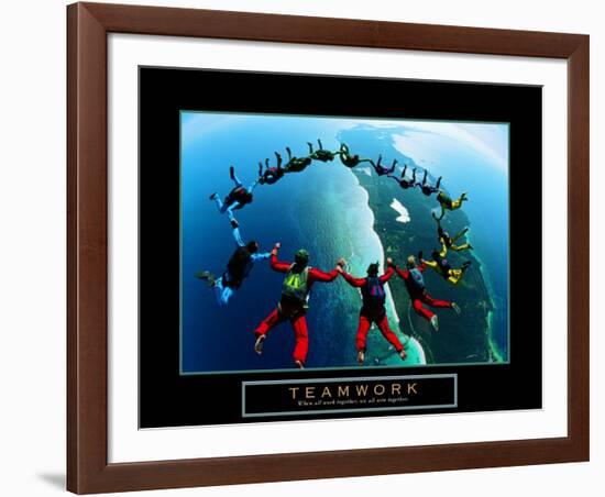 Teamwork: Skydivers II--Framed Art Print