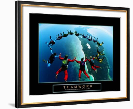 Teamwork: Skydivers II--Framed Art Print