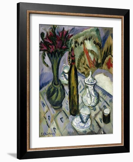 Teapot, Bottle and Red Flowers-Ernst Ludwig Kirchner-Framed Giclee Print