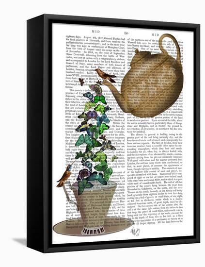 Teapot, Cup and Butterflies-Fab Funky-Framed Stretched Canvas