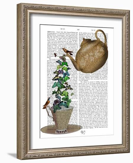 Teapot, Cup and Butterflies-Fab Funky-Framed Art Print