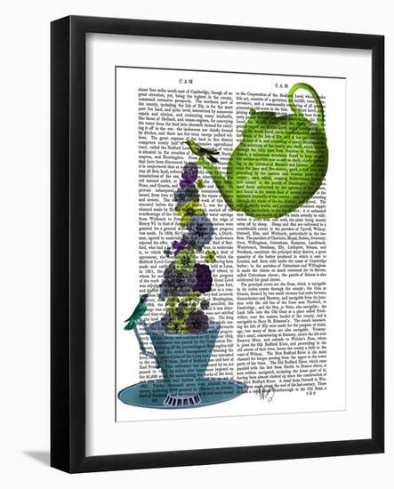 Teapot, Cup and Flowers, Green and Blue-Fab Funky-Framed Art Print