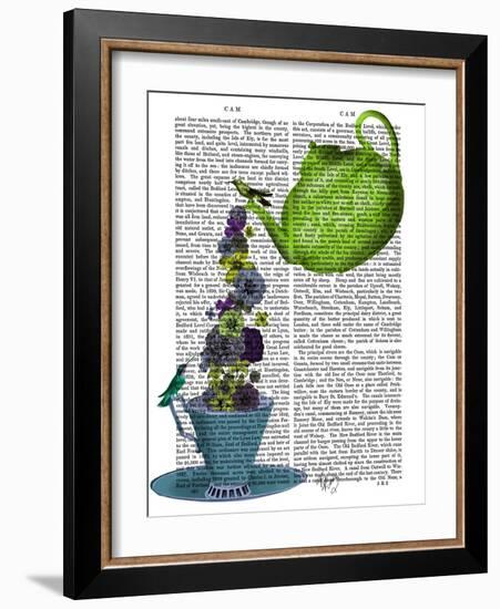 Teapot, Cup and Flowers, Green and Blue-Fab Funky-Framed Art Print