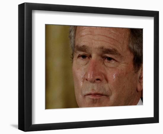 Tears Run Down President Bush's Face, Taking Part in a Medal of Honor Ceremony in the White House-null-Framed Photographic Print