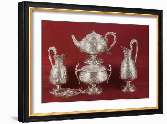 Teaset with Chased Decoration, in the French Style, London, 1874-75 (Silver)-English-Framed Giclee Print