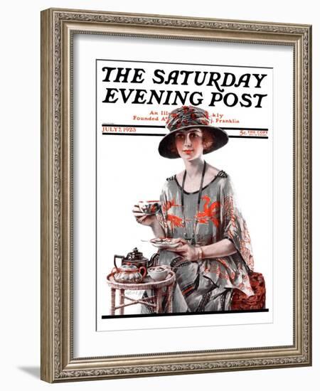 "Teatime," Saturday Evening Post Cover, July 7, 1923-Pearl L. Hill-Framed Giclee Print