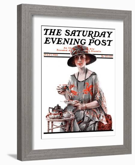 "Teatime," Saturday Evening Post Cover, July 7, 1923-Pearl L. Hill-Framed Giclee Print