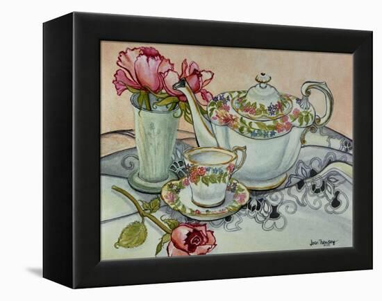 Teatime with Roses and a Cutwork Cloth-Joan Thewsey-Framed Premier Image Canvas