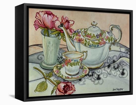 Teatime with Roses and a Cutwork Cloth-Joan Thewsey-Framed Premier Image Canvas