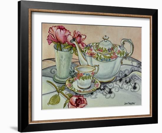 Teatime with Roses and a Cutwork Cloth-Joan Thewsey-Framed Giclee Print