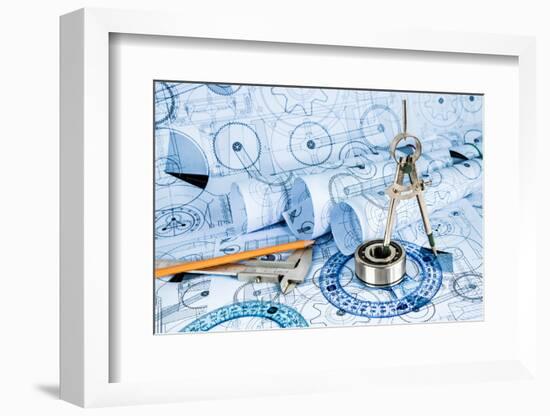 Technical Drawings with the Bearing in a Blue Toning-Andrey Armyagov-Framed Photographic Print