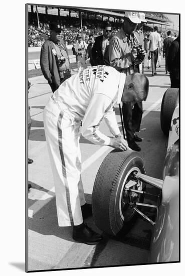 Technician Checking Tyre Wear, Indianapolis, Indiana, USA, 1965-null-Mounted Photographic Print