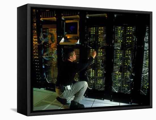 Technician Monitoring Supercomputers At Celera-Volker Steger-Framed Premier Image Canvas