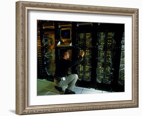 Technician Monitoring Supercomputers At Celera-Volker Steger-Framed Photographic Print