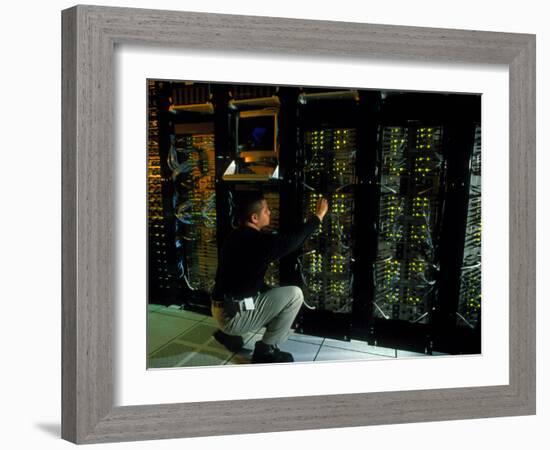 Technician Monitoring Supercomputers At Celera-Volker Steger-Framed Photographic Print