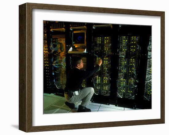 Technician Monitoring Supercomputers At Celera-Volker Steger-Framed Photographic Print