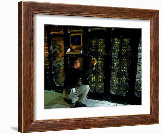 Technician Monitoring Supercomputers At Celera-Volker Steger-Framed Photographic Print