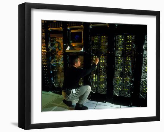 Technician Monitoring Supercomputers At Celera-Volker Steger-Framed Photographic Print