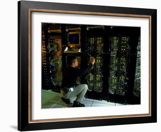 Technician Monitoring Supercomputers At Celera-Volker Steger-Framed Photographic Print