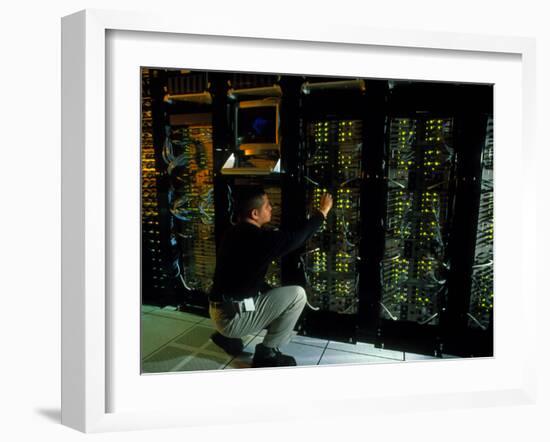 Technician Monitoring Supercomputers At Celera-Volker Steger-Framed Photographic Print
