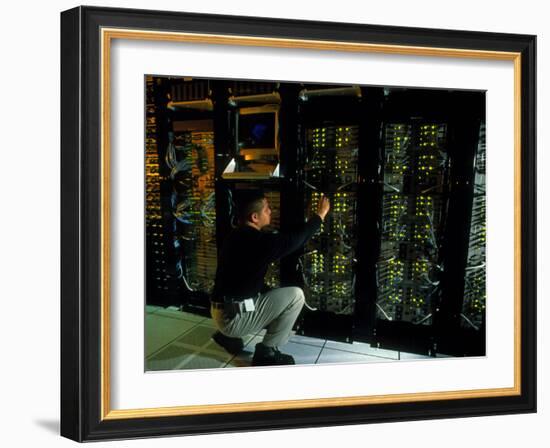 Technician Monitoring Supercomputers At Celera-Volker Steger-Framed Photographic Print