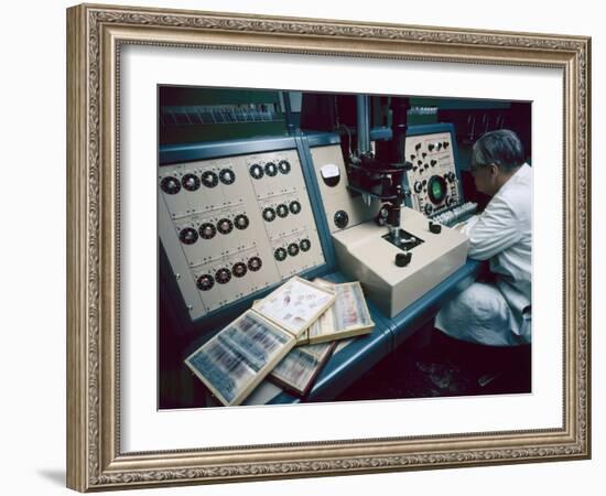 Technician Watches an Oscilliscope During Screening for Uterine Cancer, Memphis, Tennessee, 1958-Yale Joel-Framed Photographic Print