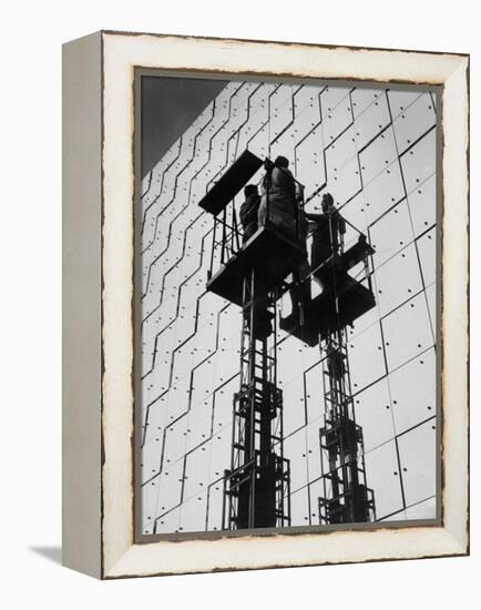 Technicians Adjusting Mirrors of Solar Furnace-Joe Scherschel-Framed Premier Image Canvas