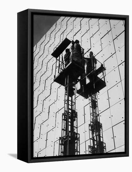 Technicians Adjusting Mirrors of Solar Furnace-Joe Scherschel-Framed Premier Image Canvas