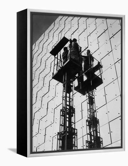 Technicians Adjusting Mirrors of Solar Furnace-Joe Scherschel-Framed Premier Image Canvas