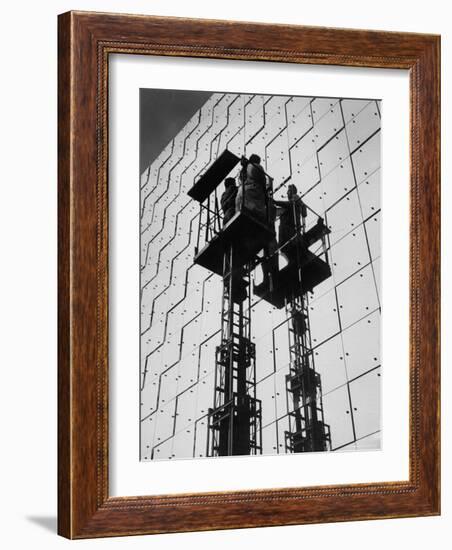 Technicians Adjusting Mirrors of Solar Furnace-Joe Scherschel-Framed Photographic Print