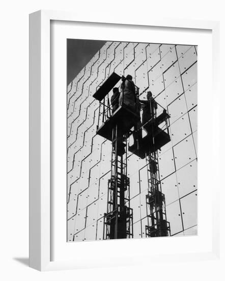 Technicians Adjusting Mirrors of Solar Furnace-Joe Scherschel-Framed Photographic Print