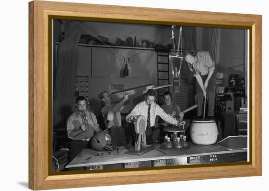 Technicians in Sound Production Room at Walt Disney Studio Using Hanging Mikes and Handheld Boom-Alfred Eisenstaedt-Framed Premier Image Canvas