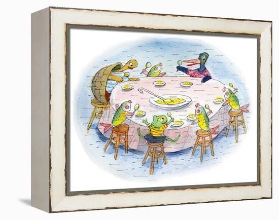 Ted, Ed, and Caroll and the Tiny Fish 5 - Turtle-Valeri Gorbachev-Framed Premier Image Canvas