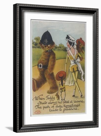 Teddy Bear Policeman Eyes Nurse, Who is Carrying Another Teddy-null-Framed Art Print