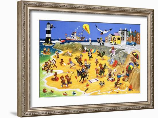 Teddy Bears on the Beach-English School-Framed Giclee Print